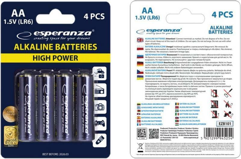 Батарейка Esperanza Bateries Alkaline (EZB101) AA/LR06 BL 4шт