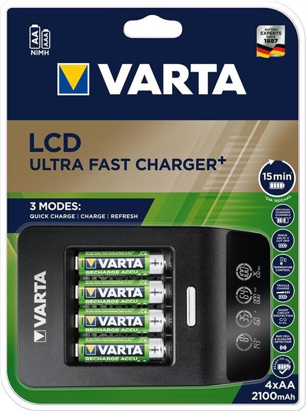 Сетевое зарядное устройство Varta LCD Ultra Fast Plus Charger + 4 х Ni-Mh AA 2100 mAh (57685101441)