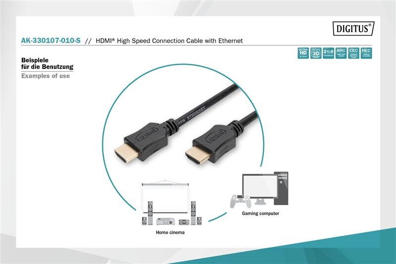 Кабель Digitus HDMI - HDMI (M/M), UHD 4K, 1 м, Black (AK-330107-010-S)