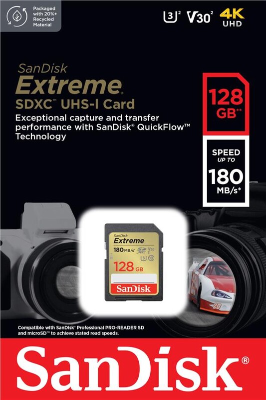 Карта памяти SDXC 128GB UHS-I/U3 Class 10 SanDisk Extreme V30 R180/W90MB/s 4K (SDSDXVA-128G-GNCIN)