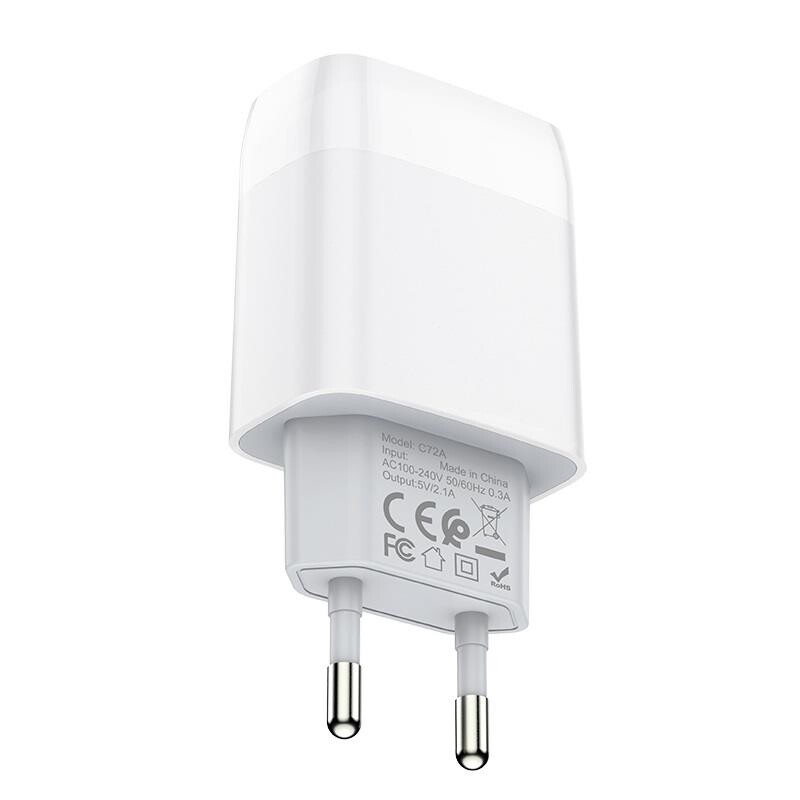 Зарядное устройство Hoco C72A Glorious (1USB, 2.1А) White (6931474712998) + кабель Lightning