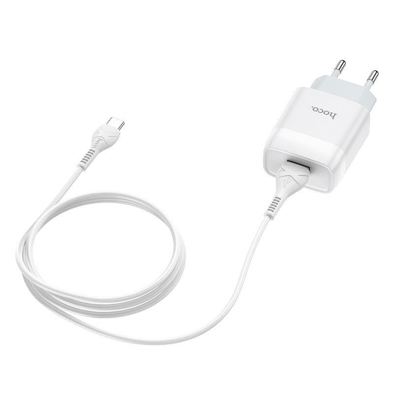 Зарядное устройство Hoco C72A Glorious (1USB, 2.1А) White (6931474713018) + кабель Type-C