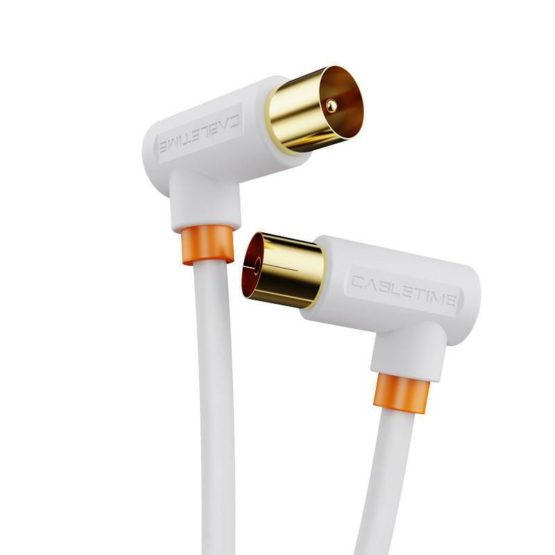 Кабель Cabletime телевизионный, 2 м, Г-образный 90 градусов Male to Female, 75 Oм, White (CF35L)