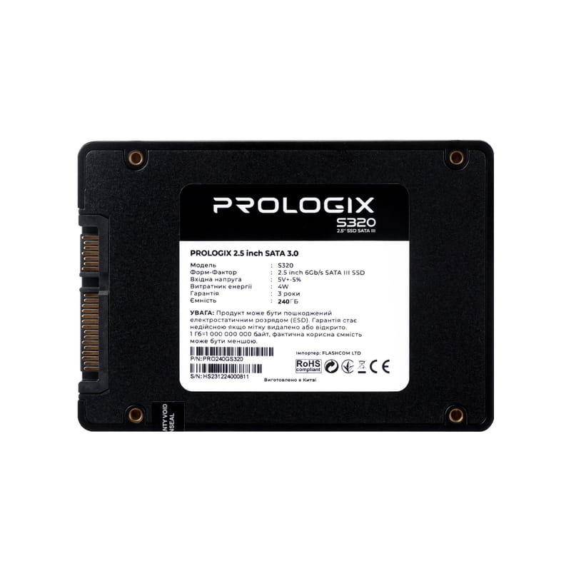 Накопитель SSD  240GB Prologix S320 2.5" SATAIII 3D TLC (PRO240GS320)