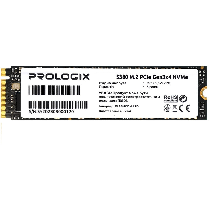 Накопичувач SSD  256GB Prologix S380 M.2 2280 PCIe 3.0 x4 NVMe 3D TLC (PRO256GS380)
