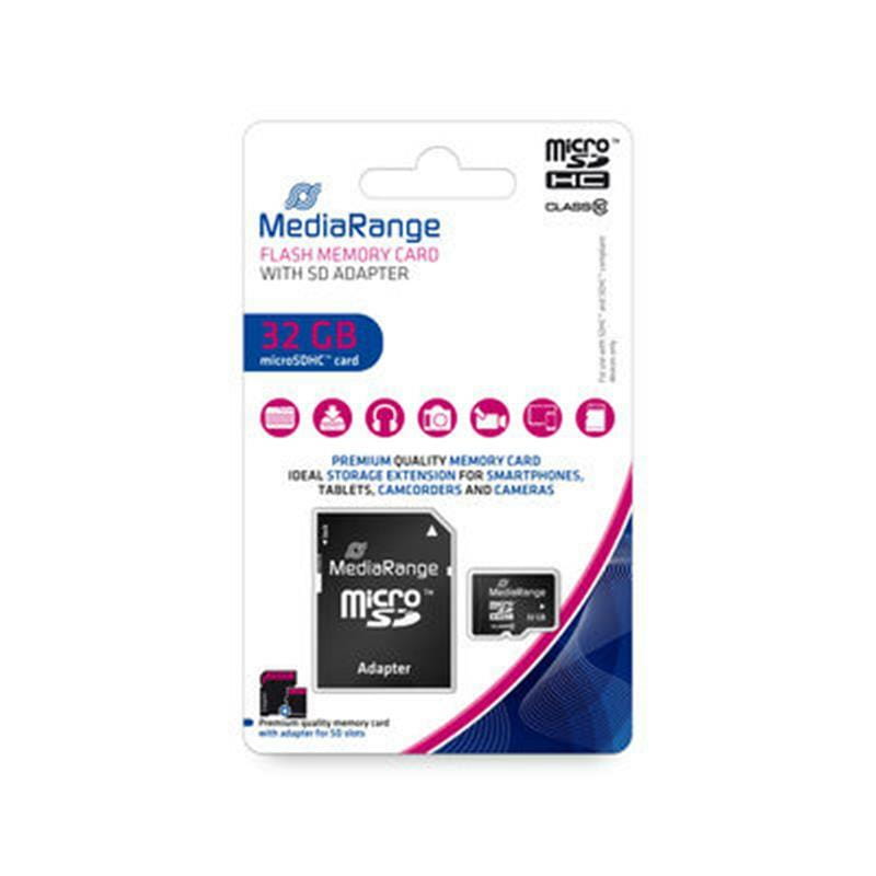 Карта памяти MicroSDHC  32GB Class 10 MediaRange R45/W15MB/s + SD-adapter (MR959)