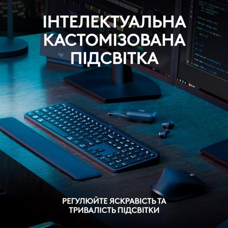 Клавiатура бездротова Logitech MX Keys S Plus Palm Rest Graphite (920-011589)