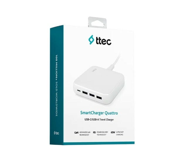 Сетевое зарядное устройство Ttec SmartCharger Quattro GaN USB-C/USB-A 65W White (2SCG02B)