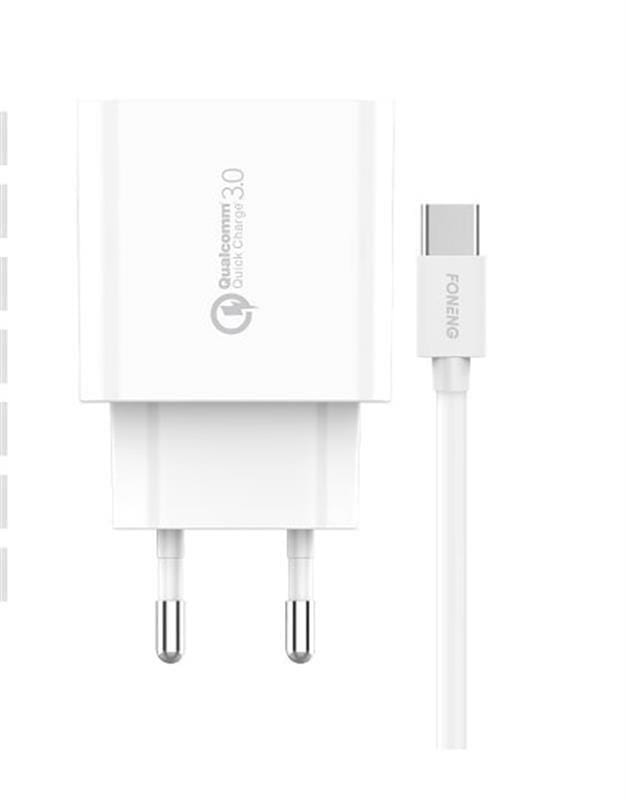 Сетевое зарядное устройство Foneng EU46 QC3.0 Charger (1USBх3A) White (EU46-CH-TC) + кабель USB Type C