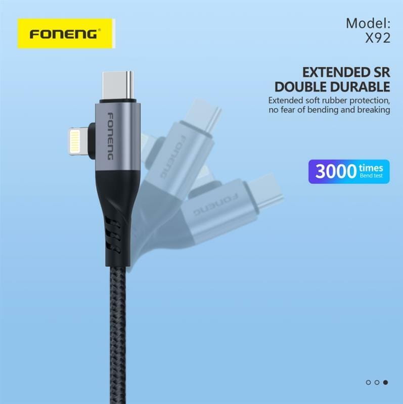 Кабель Foneng X92 4-in-1 (60W) USB/USB-C - USB-C/Lightning (M/M), 1 м, Black (X92-CA-FIO)