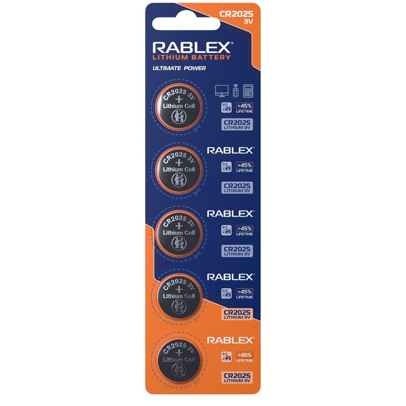Батарейка Rablex CR2025, 3В, 5 шт