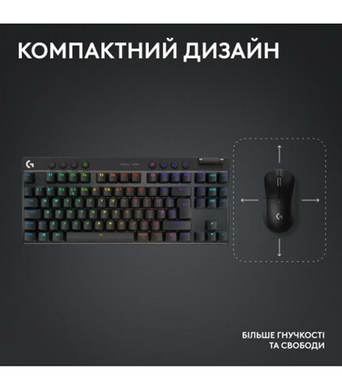 Клавiатура бездротова Logitech G PRO X TKL Lightspeed Black Tactile (920-012136)