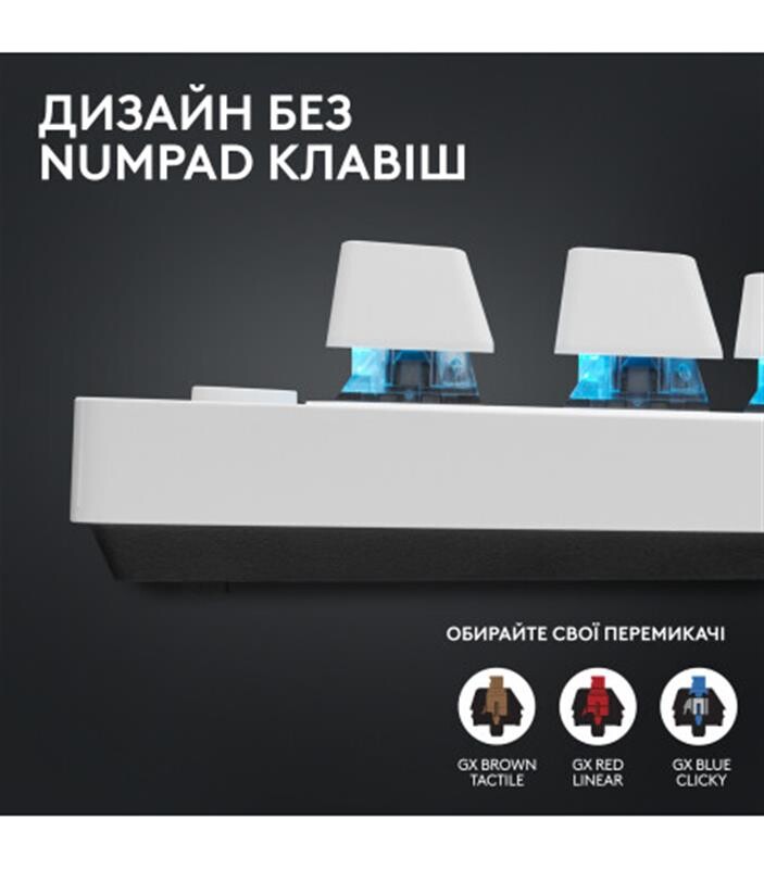 Клавiатура бездротова Logitech G PRO X TKL Lightspeed White Tactile (920-012148)