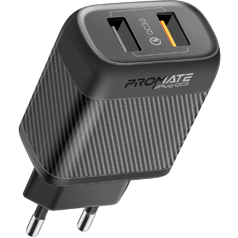 Зарядний пристрій Promate BiPlug-QC3 Black