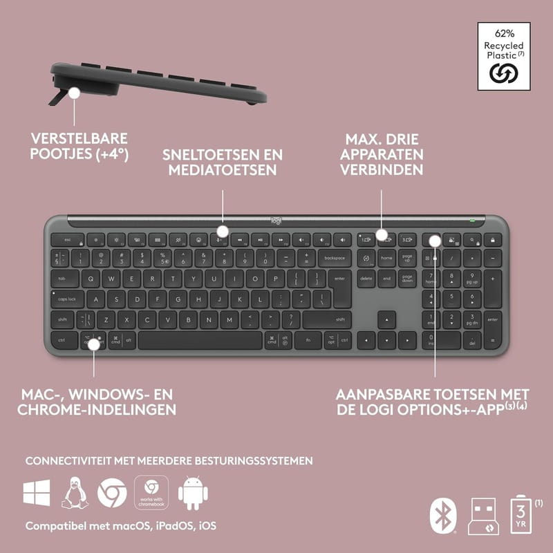 Клавiатура бездротова Logitech Signature Slim K950 US Graphite USB (920-012465)