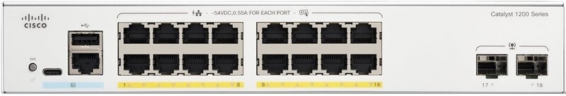 Комутатор Cisco Catalyst C1200-16P-2G (16хGE PoE, 2xGE SFP, 120 Вт, USB, керований)