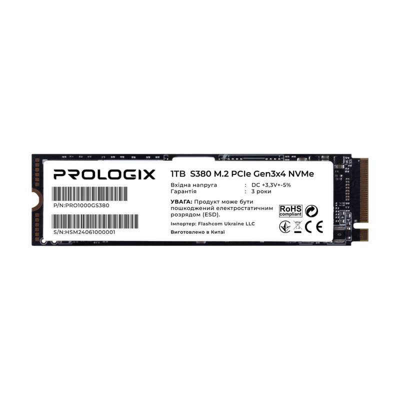 Накопичувач SSD 1TB Prologix S380 M.2 2280 PCIe 3.0 x4 NVMe 3D TLC (PRO1000GS380)
