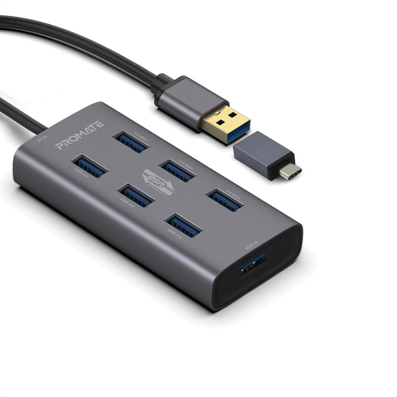 USB-хаб Promate EzHub Grey 7 ports