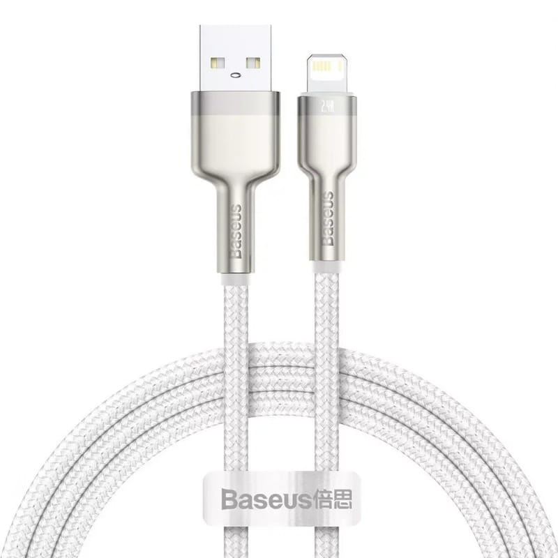 Кабель Baseus Cafule Metal USB - Lightning, 2.4A, 1м White (6953156202252)