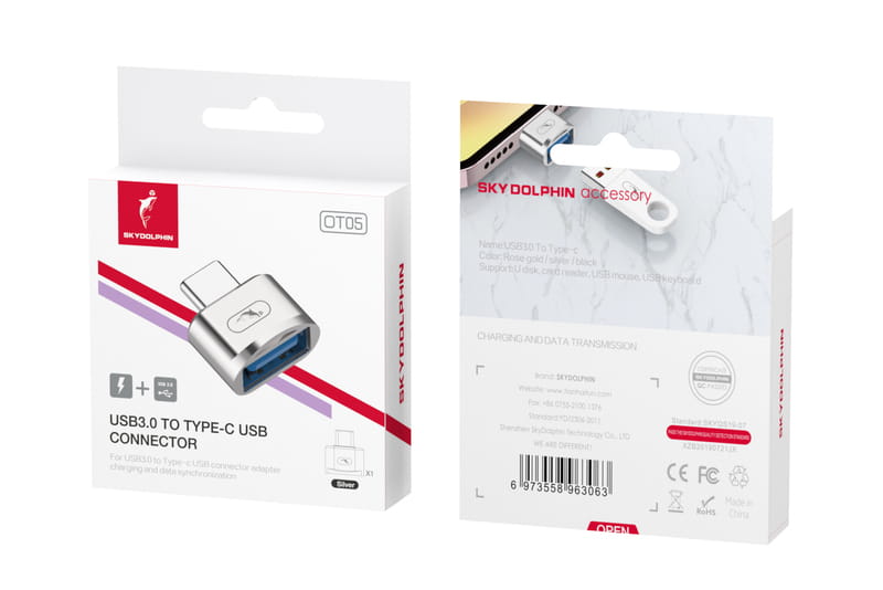 Переходник SkyDolphin OT05 Mini USB Type-C - USB (M/F), silver (SDADPT-00030)