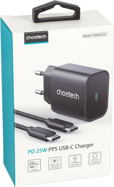 Сетевое зарядное устройство Choetech USB Type-C 25W PD+PPS Black (PD6003)