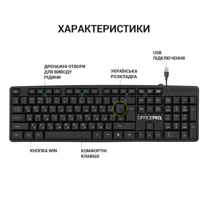 Клавиатура OfficePro SK166 Black