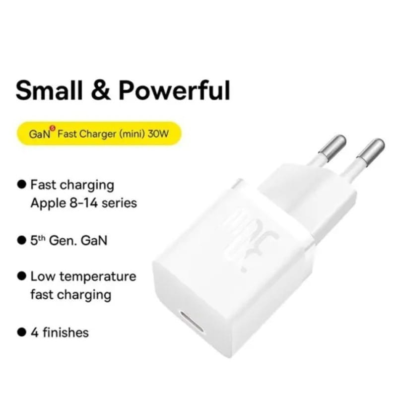 Мережевий зарядний пристрій Baseus GaN5 FC mini 1C (1USB-C) 30W White (CCGN070502)