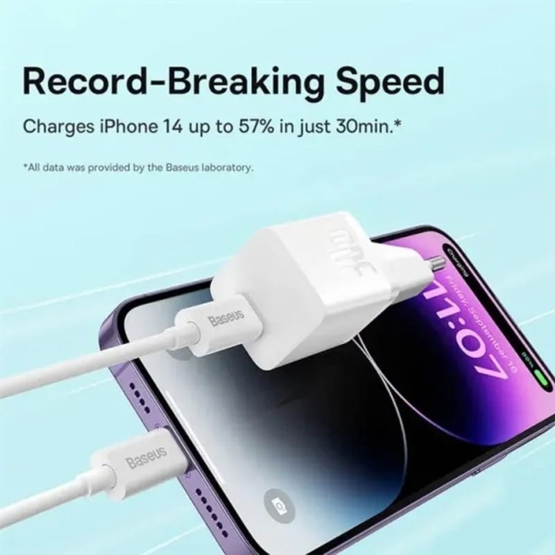 Мережевий зарядний пристрій Baseus GaN5 FC mini 1C (1USB-C) 30W White (CCGN070502)