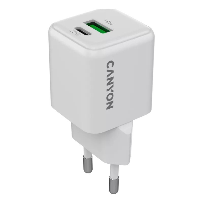 Сетевое зарядное устройство Canyon CU20AC GaN (2USB, 0.6A) PD, QC 4.0 White (CNS-CUW20AC)