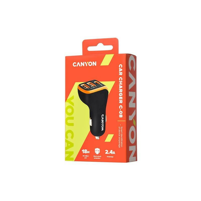 Автомобильное зарядное устройство Canyon C-08 (3USB, 2.4A) Black Orange (CNE-CCA08BO)