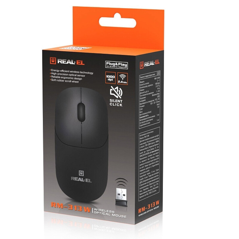 Миша бездротова REAL-EL RM-313 W Black