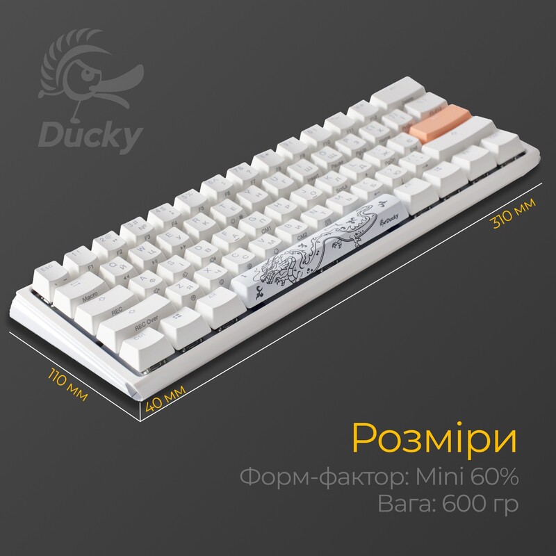 Клавиатура Ducky One 3 Mini Cherry MX Red RGB UA USB White (DKON2161ST-RUAPXPWWWSC1)