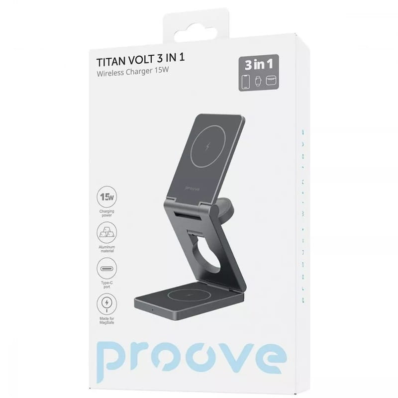 Бездротовий зарядний пристрій Proove Titan Volt 3in1 Gray (WSTV15000003)
