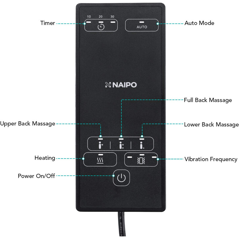 Масажна накидка на крісло Naipo Neck & Back Massager з підігрівом, вібрацією та функцією масажу Шіацу (MGBK-2606H)