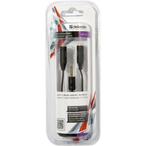 Аудио-кабель Defender Audio 3.5 мм - 2x3.5 мм (M/F), черный, 0.12 м (63001)