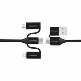 Кабель Promate PentaPower USB + USB Type-C -  Lightning + micro USB + USB Type-C (M/M), 3 A, 60 W, 1.2 м, Black