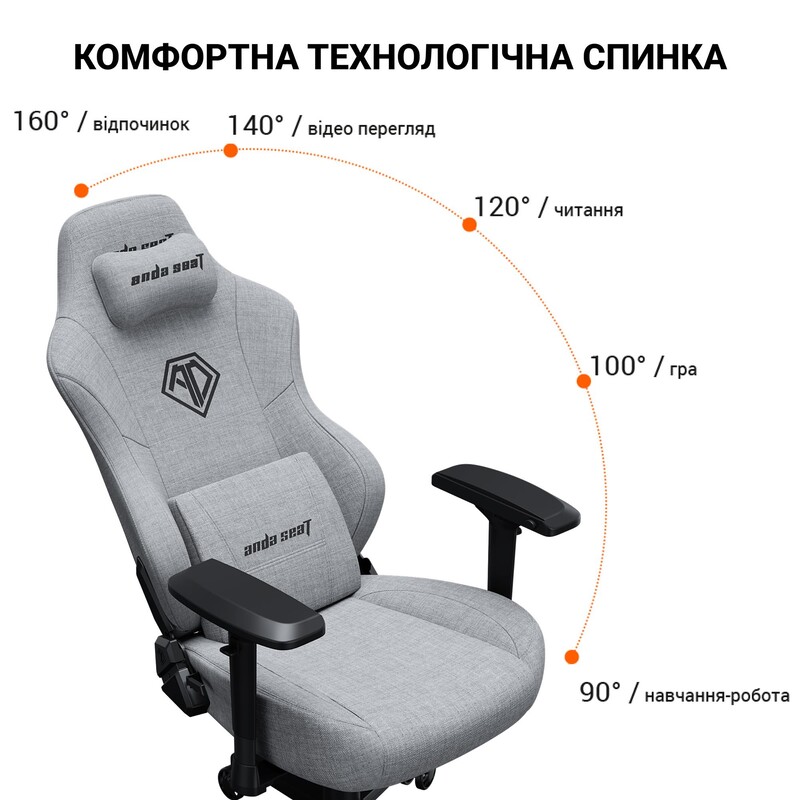 Кресло для геймеров Anda Seat Phantom 3 Pro Size L Grey Fabric (AD18YC-06-G-F)