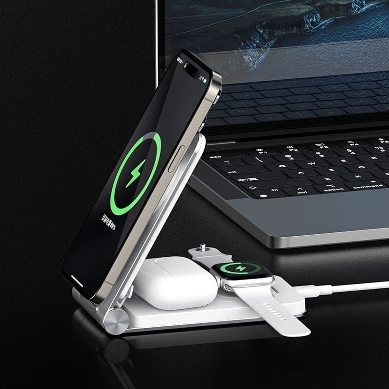 Бездротовий зарядний пристрій Maxco Wireless Charger 3-in-1 15W Grey (MW08)