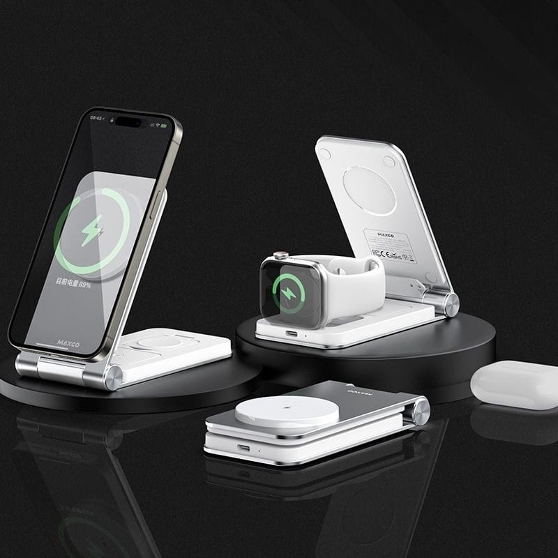 Бездротовий зарядний пристрій Maxco Wireless Charger 3-in-1 15W Grey (MW08)