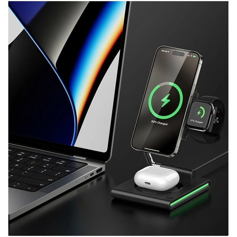 Беспроводное зарядное устройство Maxco Wireless Charger 3-in-1 15W Black (MW07)