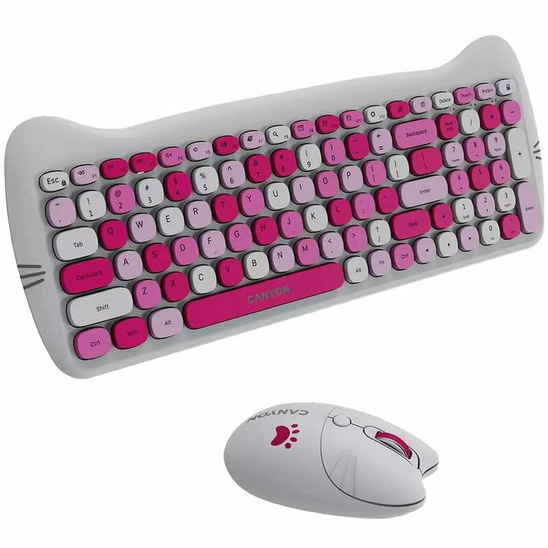 Комплект бездротовий (клавіатура, миша) Canyon HSET-W6 Kitty Edition Pink (CNS-HSETW6PK)