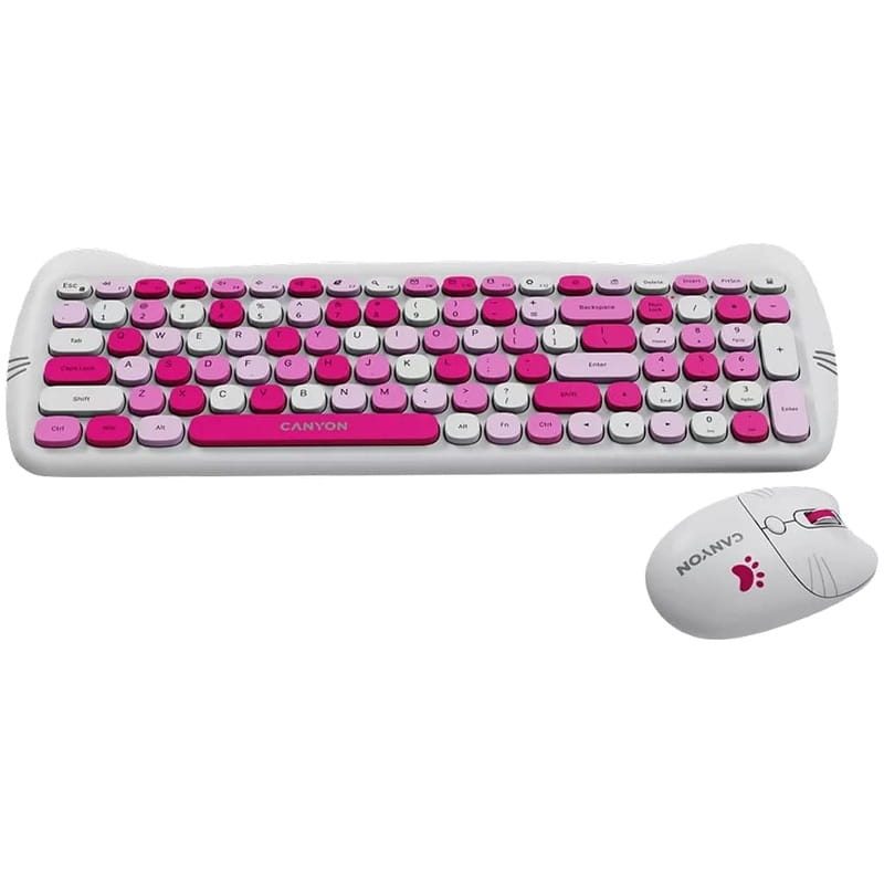 Комплект бездротовий (клавіатура, миша) Canyon HSET-W6 Kitty Edition Pink (CNS-HSETW6PK)