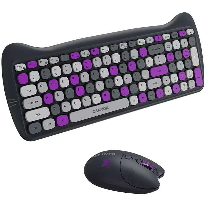 Комплект бездротовий (клавіатура, миша) Canyon HSET-W6 Kitty Edition Violet (CNS-HSETW6VT)