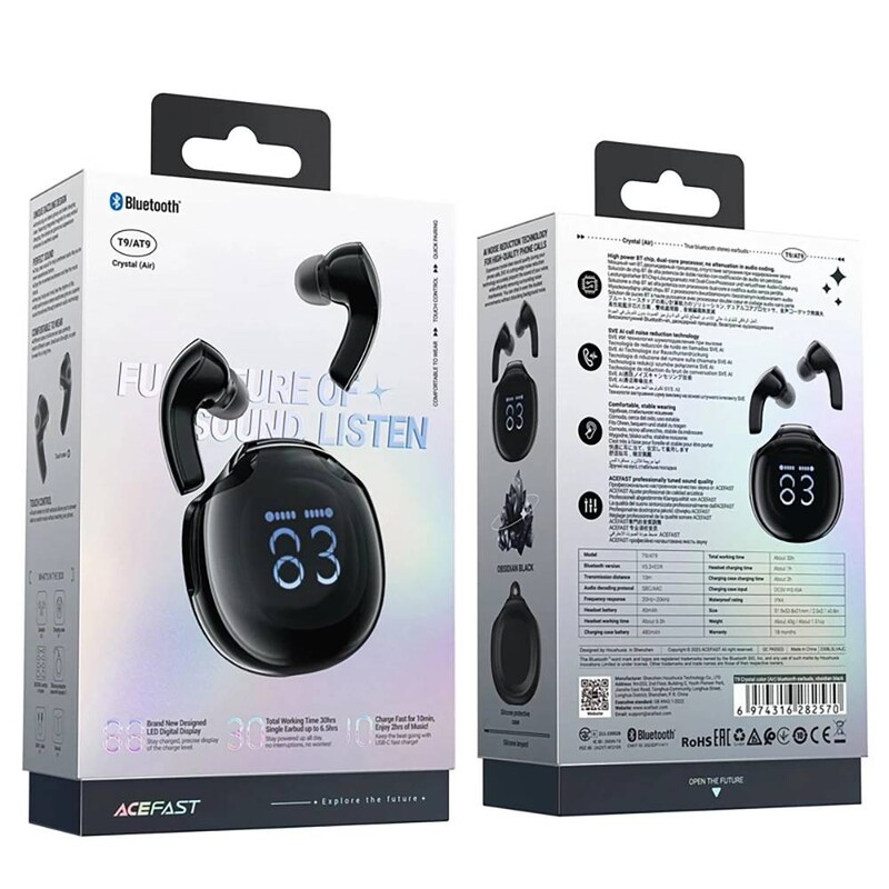 Bluetooth-гарнитура Acefast T9 Black (6974316282570)