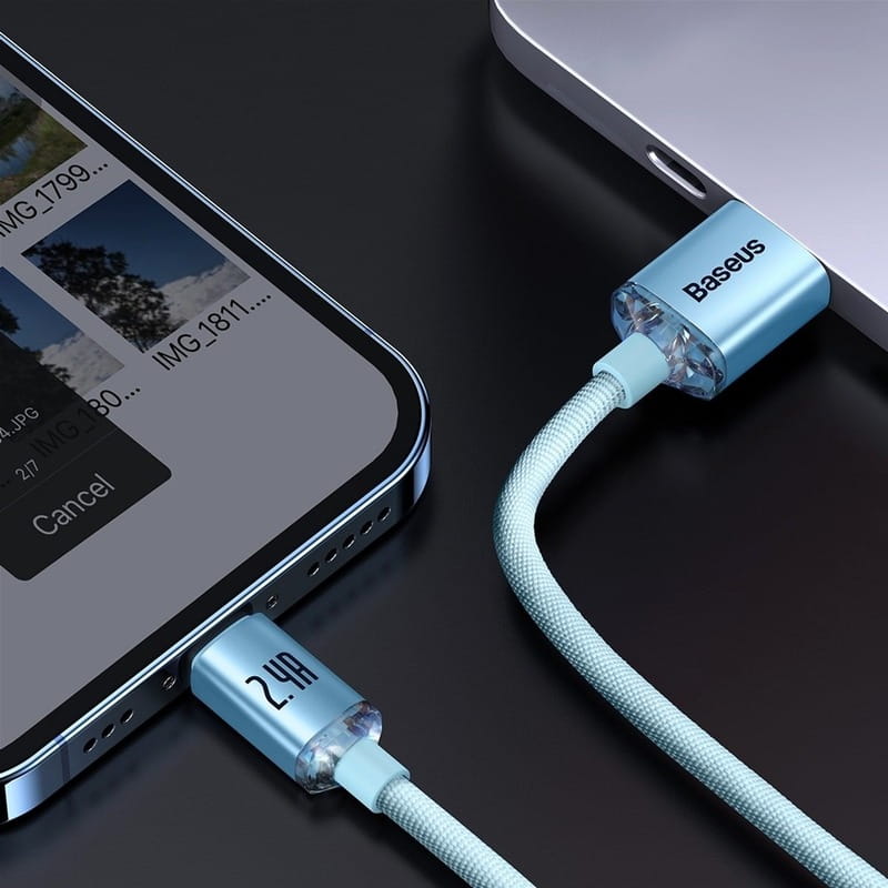 Кабель Baseus Crystal Shine USB - Lightning (M/M), 2.4A, 2 м Sky Blue (CAJY001203)