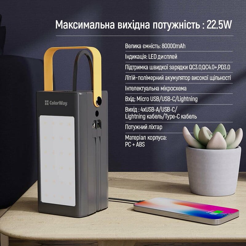Универсальная мобильная батарея ColorWay LCD/Lamp 80000mAh Black (CW-PB800LPA8BK-PDD)