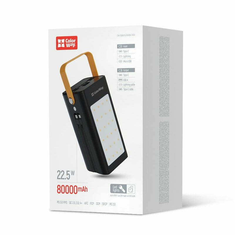 Универсальная мобильная батарея ColorWay LCD/Lamp 80000mAh Black (CW-PB800LPA8BK-PDD)
