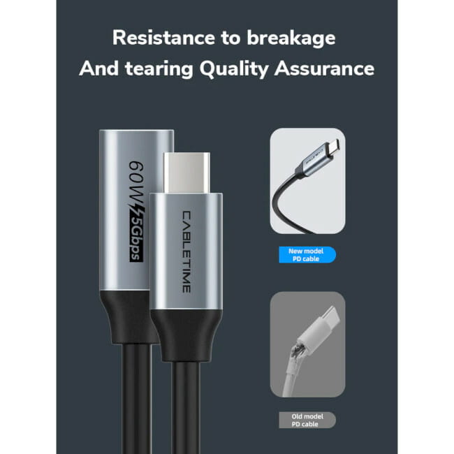 Кабель Cabletime USB Type-C - USB Type-C (M/F) PD 60W, 0.5м, 5Gbps Black (CA913664)