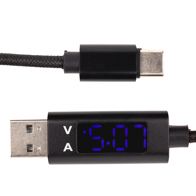 Кабель PowerPlant USB -  USB Type-C (M/M) с измерителем тока, 1 м Black (CA913176)