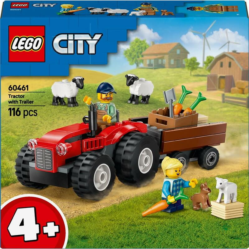 Конструктор LEGO City Червоний фермерський трактор з причепом та вівцями (60461)